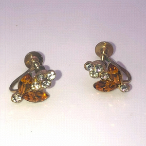 VTG Dafri Rhinestone Costume Stud Screw Back Clip On Earrings .6”